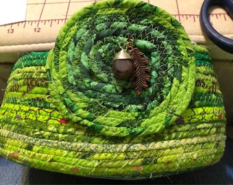 Oval Shaped Green Coiled Clothesline Basket