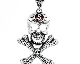 Pendant skull and bones 90 mm X 49 mm silver-plated