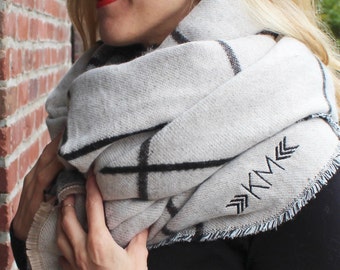 Reversible Blanket Scarf -Monogrammed