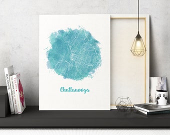 Chattanooga Watercolor Map Chattanooga Tennessee map Chattanooga Tennessee wall art Chattanooga TN city map Chattanooga Tennessee art print