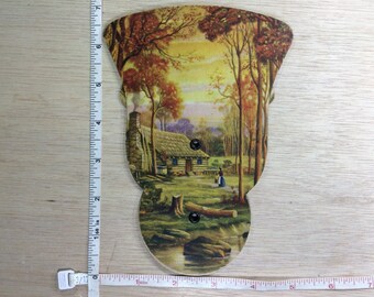 Vintage Old Log Cabin Picture Fan Used