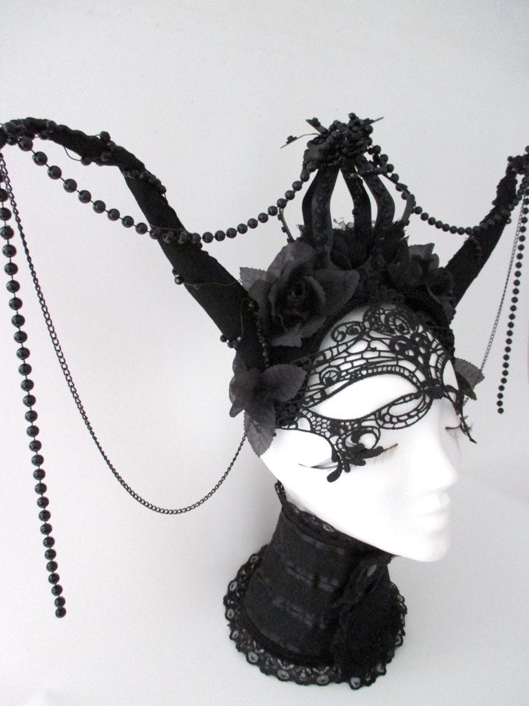 Gothic Crown Horned Headdress Rose Black Horned Headdress