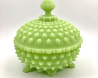 Fenton Jadeite Hobnail Covered Candy Dish