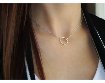 sterling silver circle necklace • silver eternity necklace • ring necklace • silver hammered circle necklace • minimalist jewelry • B176