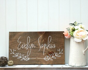 Baby girl wood sign, Wood baby name sign, Nursery wall art, Painted wood sign, Wall art for nursery, Kids room wall art
