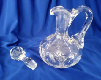 Vintage Bohemian Czech Carved Crystal Cruet With Crystal Stopper