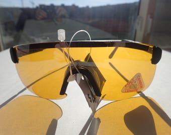 Yellow Shield Lens Sunglasses NOS NWT Driving Cycling Ski Sport Adjustable Temples