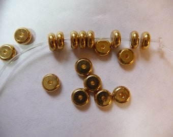 Bead, Gold Plated, Brass, 6mm Heishi, Pack Of 12 beads.