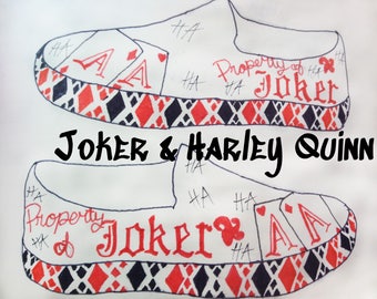 Joker and Harley Quinn inspired hand painted canvas shoes