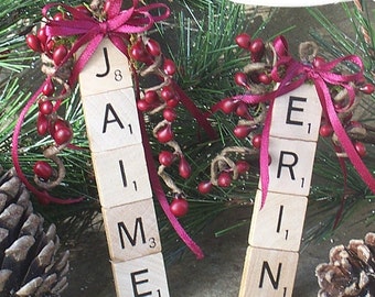 Personalized Ornament, Personalized Scrabble Ornament , Package Tie-On , Stocking Stuffer, Co-Worker Gift