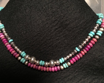 Sterling Silver and turquoise Mixed stone necklace