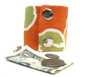 Money Wrist Cuff- "Secret Stash"- Tropical Orange Flower- Hide your money, keys, jewels, in a hidden zipper.