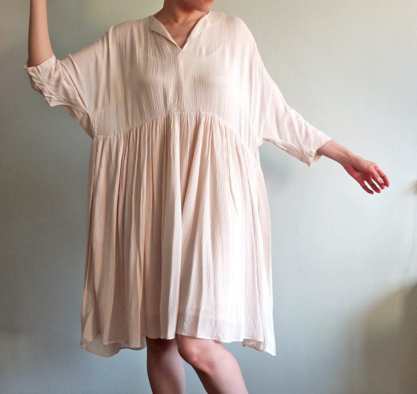 Flowy Vneck cotton gauze dress Ivory
