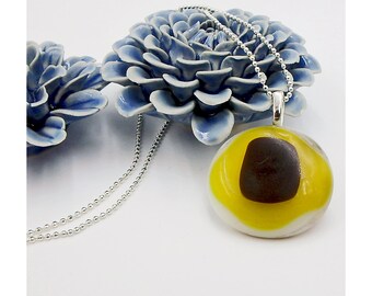 Handmade large kiln fused glass pendant