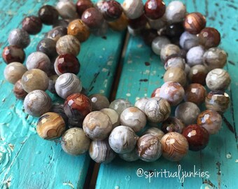 Stackable Mala Inspired Mexican Crazy Lace Agate Yoga and Meditation Bracelet (Single Bracelet)