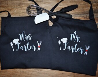 Mr. and Mrs. Apron, Bride and Groom Apron, Wedding Shower Gift, Monogrammed Apron, Personalized Apron, Chef apron