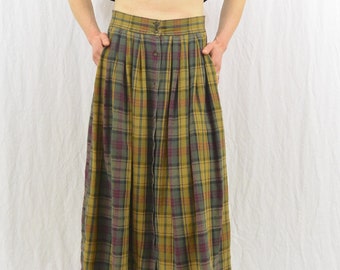 Vintage Flannel Midi Skirt, Size XS-Small, Grunge, 90's Clothing, Tumblr Clothing, Mori Girl, Skirt with Pockets