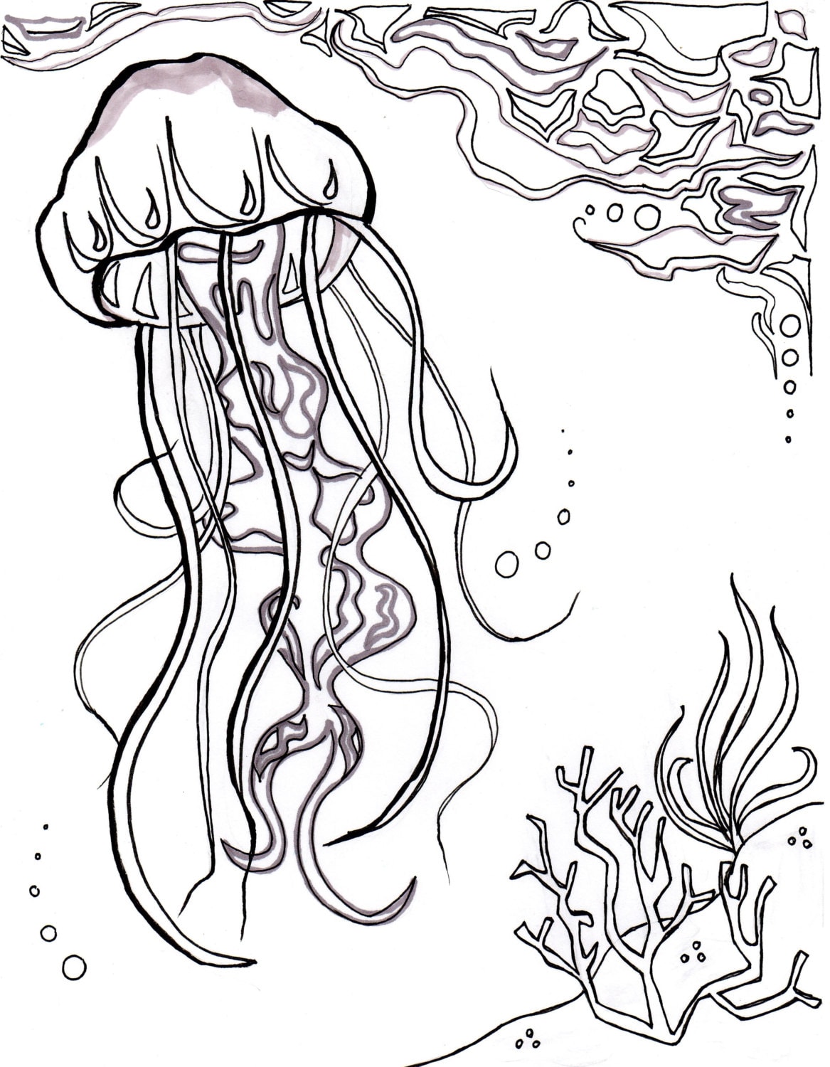 Jellyfish Ocean Ocean Coloring Sheet Aquatic Art Sea