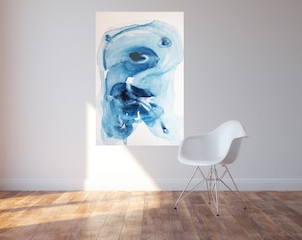 Large blue abstract painting, Wave By Julie Tillman. modern art. large original art. home decor blue. wall art. home staging art. beach art