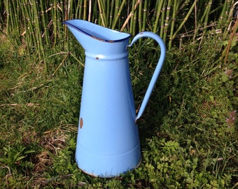Pitcher, Enamel pitcher, Water Pitcher, French Enamelware, Antique French Enamel Water Pitcher, Home decor, Garden Decor