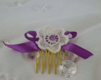 Cute mini hair comb Brown (satin, lace)