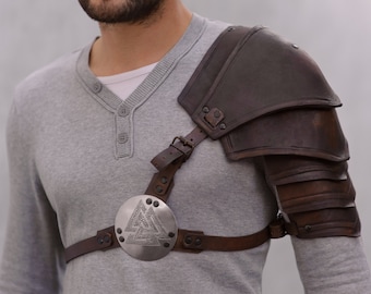 LARP Armor - Leather Pauldron- Valknut: Odin's Symbol of Norse Viking Warriors Shoulder Leather ARMOR handcrafted custom made