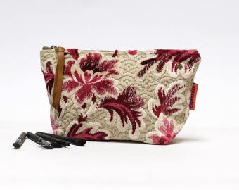 Velvet Makeup Bag - Cosmetic Bag - Zipper Pouch - Toiletry Pouch - Handmade from vintage fabric and canvas by EllaOsix