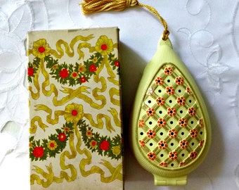 70's AVON Potpourri Pomander Vintage in Original Box, Yellow Floral Closet Drawer Fragrance Pomander Case Refillable Diffuser