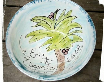 Palm tree Beach wedding bowl Custom bride groom xlarge serving bowl mixing bowl wedding bowl gift personalized bowl 9th anniversary pottery