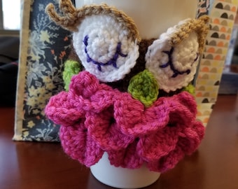 Cup Cozy, Owl Cup Cozy, Owl mug cozy, Mug cozy, Mug cover, Mug warmer, cup warmer, Owl gift idea, ladies gift, mother's day gift idea