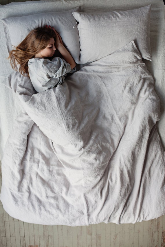 Light grey linen duvet cover. Stonewashed queen king twin