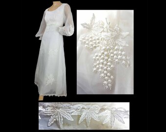 Vintage 60s Wedding Gown Lace Trim Sheer Puffy Sleeves Detachable Train Empire Waist Summer Wedding Gown 38" Bust