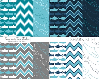 Shark Digital Paper / Commercial Use / Shark Printable / Shark Patterns / Shark Scrapbook Paper / Shark Party / Instant Download