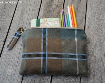 Scottish tartan clutch, wool gift, tartan fabric pouch, gift, tartan gifts, plaid clutch, make up pouch, douglas tartan, scottish fabric