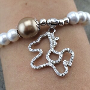 Precious~~~ sterling silver 925 Little Pony bracelet with Diamonds and artificial pearl