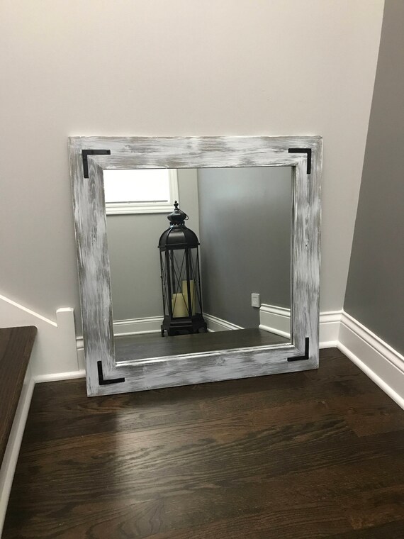 GRAY WHITEWASH Mirror Grey Decor Wood Frame Mirror Rustic