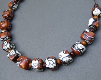 Necklace silver polymer clay beads.