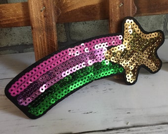 Big Shooting Star Sequin Iron/Sew on Patch Applique Indy Street Style Fashion For Jacket Backpack Denim