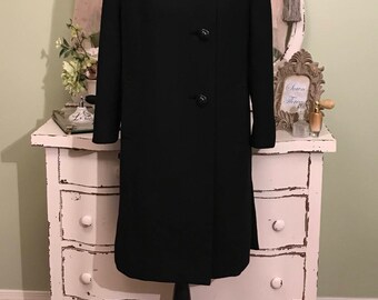 Heavy Wool Mink Lined Fur Coat, Winter Fur Coat, L-XL, Thick Wool Coat, Classy Black Coat, New York, Women Black Vintage Coat, Sophisticated