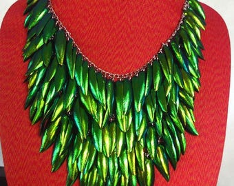 Necklace Beetle Wings Green Natural