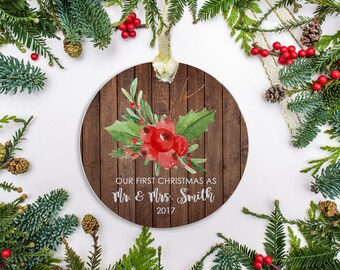Wedding Ornament, Personalized Wedding Gift, Newlywed Christmas Ornament Just Married, Wedding Ornament for Couple (206)