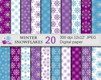 SALE 50% Winter Snowflakes Digital Paper Set, Winter Christmas Snowflakes Digital Papers, Winter Scrapbook Papers, Instant Digital Download