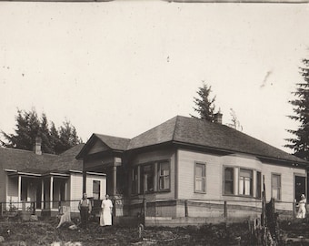 Original Vintage RRPC Photograph Man Women Pose With House 1900s-10s
