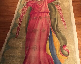 Trumpeting Angel Wall Tapestry OOAK HUGE oil painting