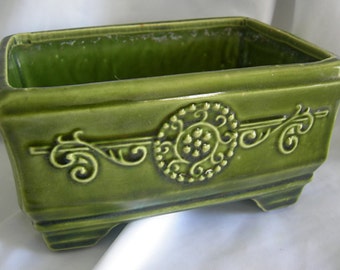 Olive Green Rectangular Planter | High Glaze | Vintage 1960s