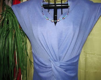 Blue/FITTED/Woman/JERSEY/DRESS/ 80's/Small/Sleeveless/Stretchy/Wiggle/ Vintage/Secretary/Office/Travel/Resort/ Vacation/Fashion/Clothing