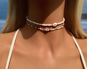 Shell Choker Necklace, Beach Choker, White Choker Necklace, Choker Collar, Boho Choker, Bohemian Necklace, Mermaid Choker, Bridal Choker