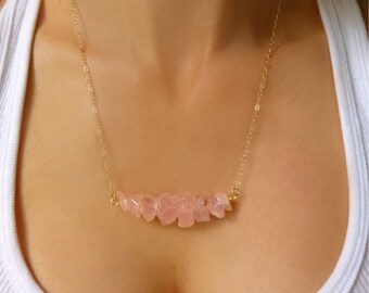 Rose Quartz Necklace, Pink Quartz Necklace, Raw Gemstone Necklace, Natural Gemstone Jewelry, Raw Crystal Natural Stone Statement Necklace