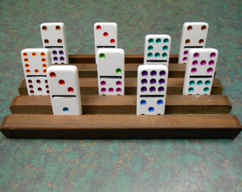 Set of 2 Domino rack / holder set, mexican train wooden rack, slotted wooden domino holder, arthritis assistance holder