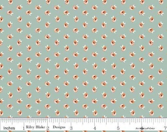 Coral & Dusky Mint Floral Fabric, Small Print Floral Quilt Fabric, Riley Blake Apricot and Persimmon C4902 Petal Mint, Tiny Flowers, Cotton